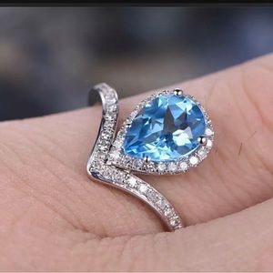 925 Sterling Silver Natural Blue Topaz Minimalist Band Ring